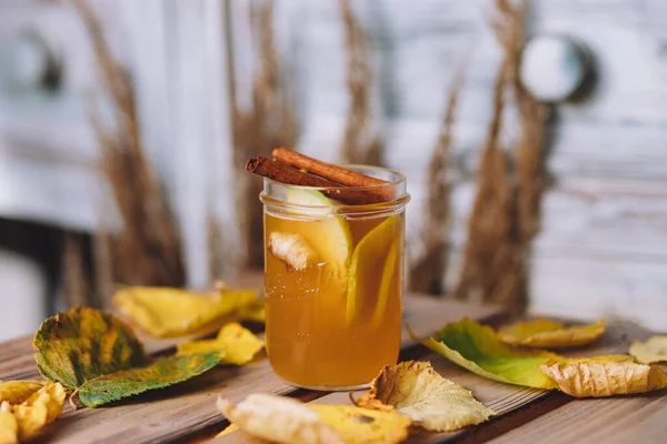 Jar Tasty Jam Lemon Honey Wooden Background — Stock Photo, Image