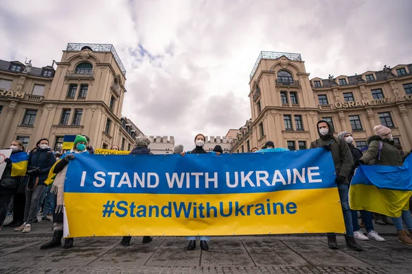 Februari 2022 Blijf Bij Oekraïne Protest Tegen Oorlog Oekraïne Russische — Stockfoto