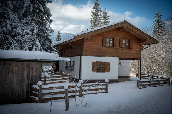 Casa Legno Nella Neve — Foto Stock