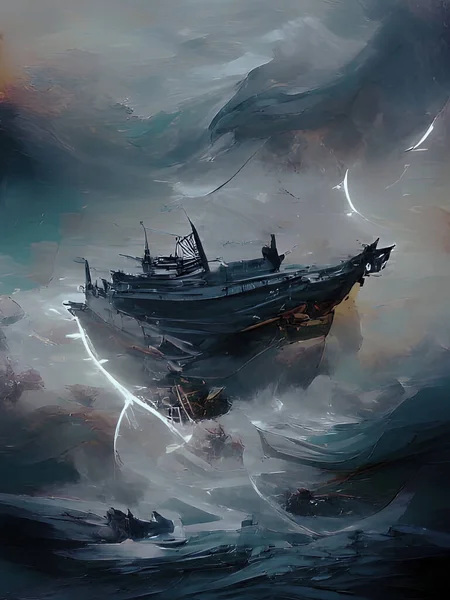Egy Hajó Ábrázolása Tengerben — Stock Fotó