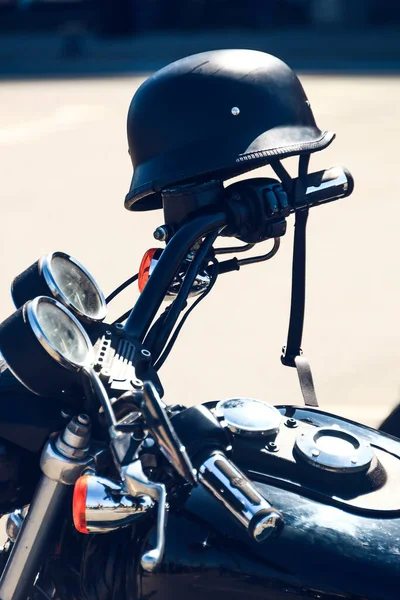 Primer Plano Una Moto Negro Detalles — Foto de Stock