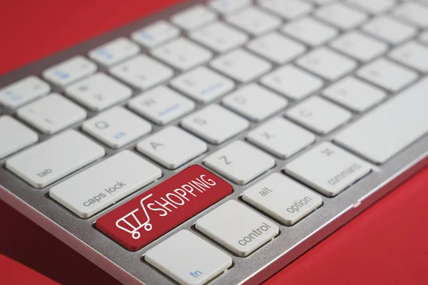 Close Computer Keyboard Red Key — Stock Photo, Image