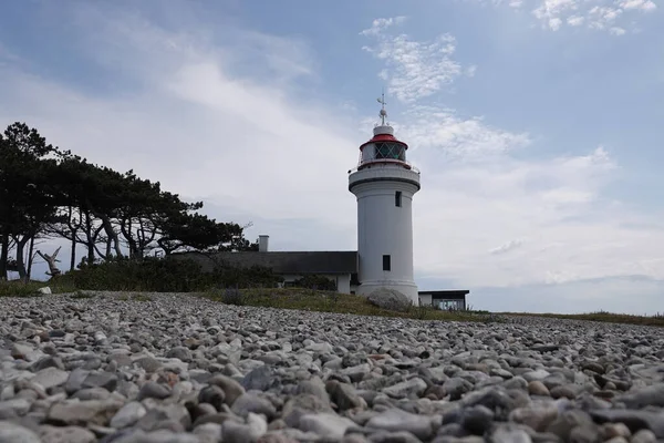 Vuurtoren Aan Kust Van Het Eiland Van Middellandse Zee Het — Stockfoto