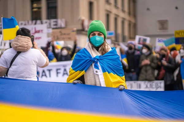 Fevereiro 2022 Fique Com Ucrânia Protesto Contra Guerra Ucrânia Vladimir — Fotografia de Stock