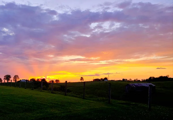 Schöner Sonnenuntergang Über Dem Feld — Stockfoto