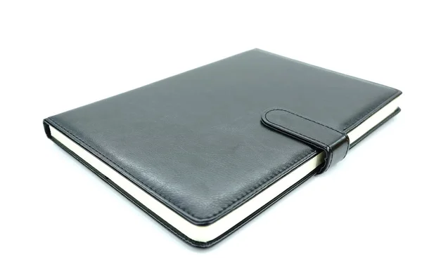 Cuaderno Cuero Negro Aislado Sobre Fondo Blanco — Foto de Stock