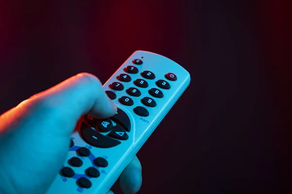 Hand Holding Remote Control Black Background — Stock Photo, Image