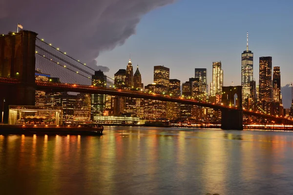 Nova Iorque Cidade Manhattan Skyline Noite — Fotografia de Stock