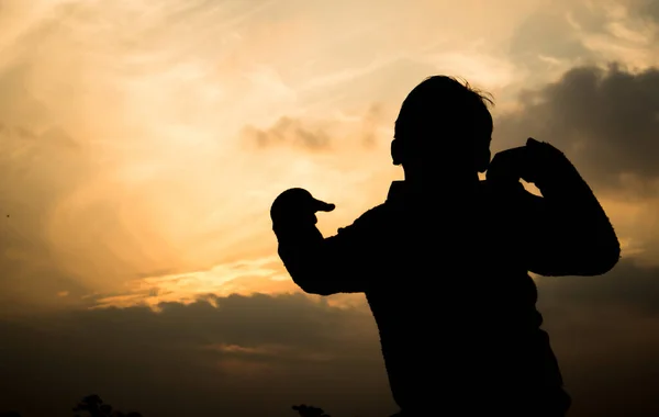 Silhouette Man Background Sunset Sky — Stock Photo, Image