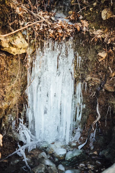Zmrzlý Vodopád Lese — Stock fotografie
