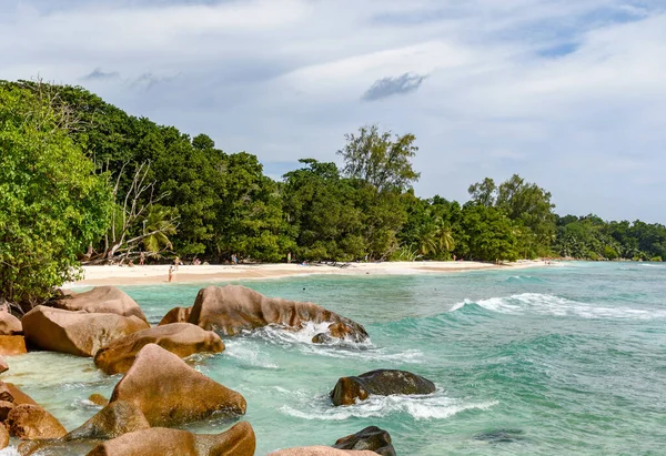 Bella Spiaggia Tropicale Con Palme Cielo Blu — Foto Stock