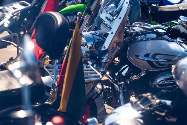Close Uma Motocicleta Preta Detalhes — Fotografia de Stock