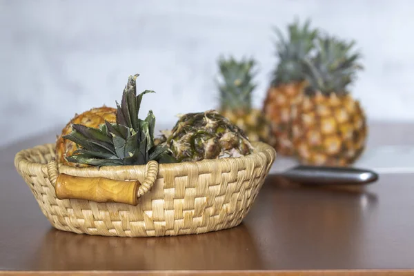 Fresh Pineapple Wooden Table — Stock Photo, Image