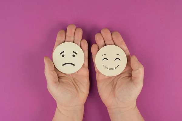 Two Fingers Different Emotions Pink Background — Stock Photo, Image