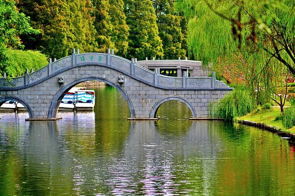 Brug Rivier Het Park — Stockfoto