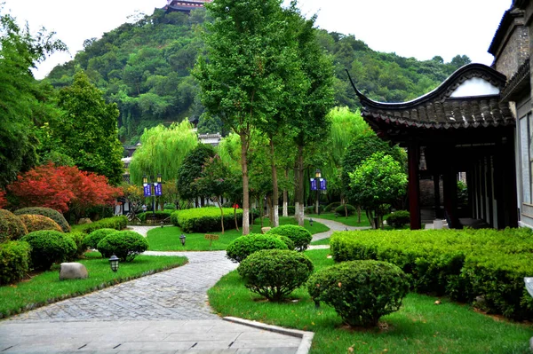 Chinese Tuin Met Groene Planten Bloemen — Stockfoto