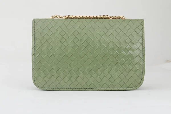 Green Leather Bag White Background — Stock Photo, Image