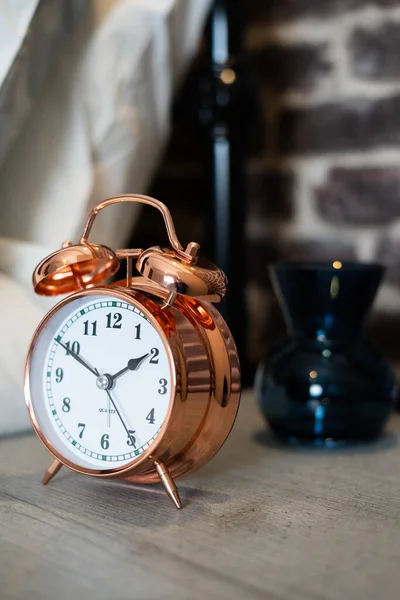 Vintage Alarm Clock Wooden Table — Stock Photo, Image