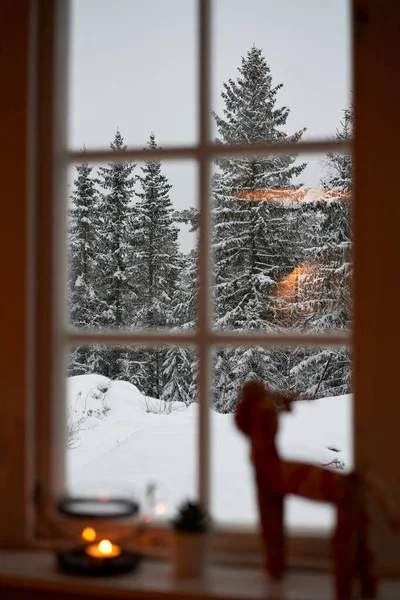 Zima Świąteczne Suszenie Oknie — Zdjęcie stockowe