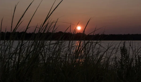 Красивый Закат Над Озером — стоковое фото