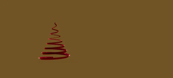 Vánoční Strom Červenou Stuhou Černém Pozadí — Stock fotografie