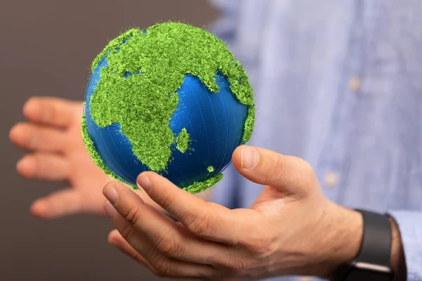 Vista Cerca Una Mano Tocando Planeta Globo — Foto de Stock