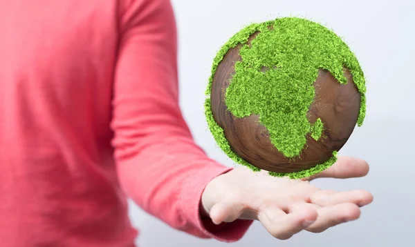 Mains Tenant Globe Terre Verte Avec Fond Blanc — Photo