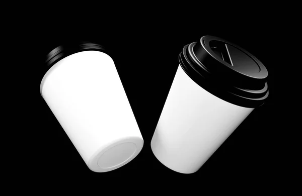 Fehér Kávé Csésze Fekete Háttérrel Illusztráció — Stock Fotó
