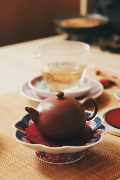 Tea Set Wooden Table — Stock Photo, Image