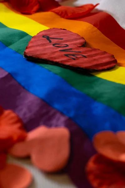 Bandera Del Orgullo Lgbt Sobre Fondo Corazón — Foto de Stock