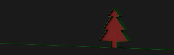Kerstboom Met Rood Lint Een Zwarte Achtergrond Destructie — Stockfoto