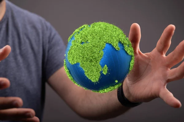 手で地球を握ってる 環境保護の概念は — ストック写真