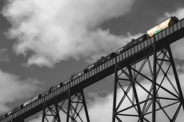 Černobílá Fotografie Mostu Městě Riga — Stock fotografie