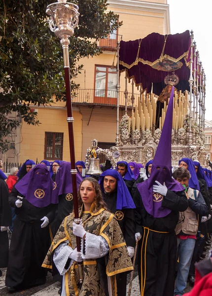 Andalucia Nazarenos Felvonuláson Nagyhét Folyamán Semana Santa — Stock Fotó