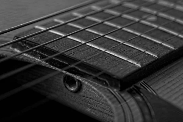 Primer Plano Una Foto Blanco Negro Una Guitarra —  Fotos de Stock