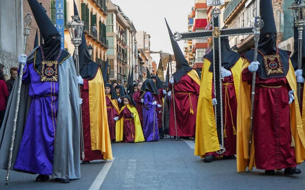 Andalucia Nazarenos Felvonuláson Nagyhét Folyamán Semana Santa — Stock Fotó