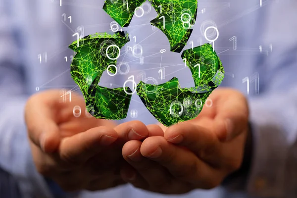Zakenman Met Een Groen Recycling Symbool Zijn Handen — Stockfoto