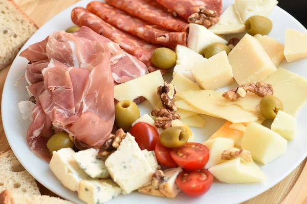 Different Types Cheese Ham — Stock Photo, Image
