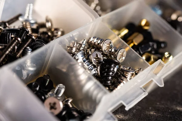 Conjunto Tornillos Pernos Metálicos Reparación Diferentes Tamaños —  Fotos de Stock