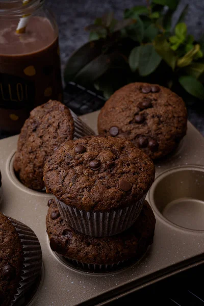 Muffins Com Chocolate Mesa — Fotografia de Stock