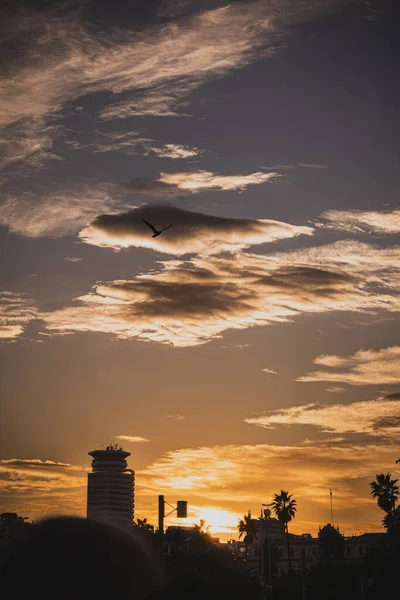 Zonsondergang Boven Stad Van Het Eiland Van Middellandse Zee Het — Stockfoto