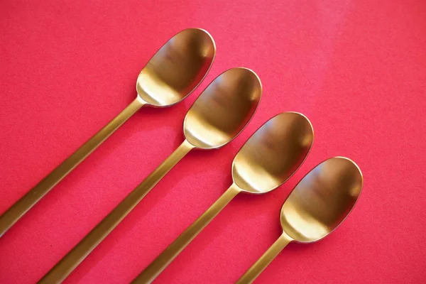 Spoon Fork Red Background — Stock Photo, Image