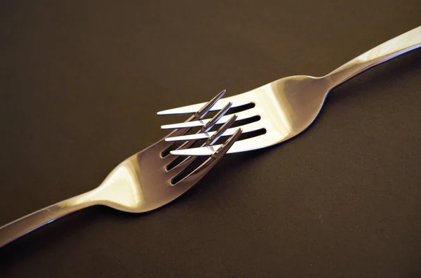 Tenedor Cuchillo Sobre Fondo Negro —  Fotos de Stock