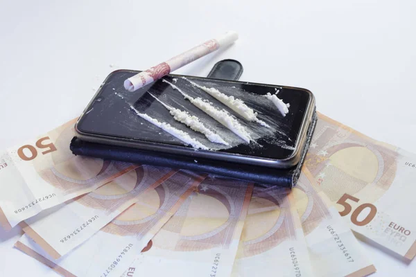 Peníze Kokain Chutné Pozadí Zblizka — Stock fotografie