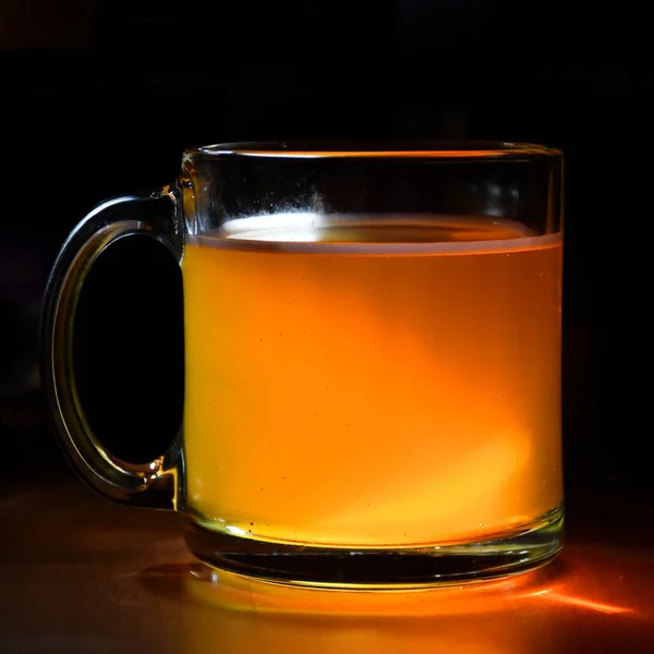 Cup Tea Lemon Black Background — Stock Photo, Image