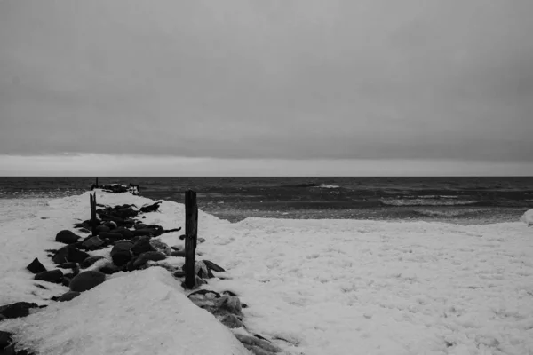 Foto Preto Branco Uma Praia Mar Baltico — Fotografia de Stock