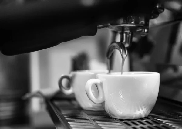 Kávékészítési Folyamat Fekete Fehér Folyamat — Stock Fotó