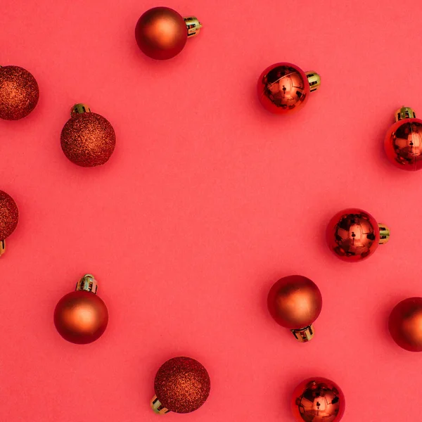 Christmas Balls Red Background — Stock Photo, Image
