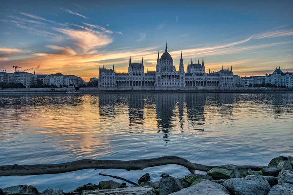 Vista Parlamento Húngaro Pôr Sol Mais Barato Húngaro — Fotografia de Stock