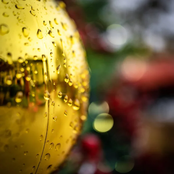 Karácsony Háttér Sárga Karácsonyi Labda — Stock Fotó